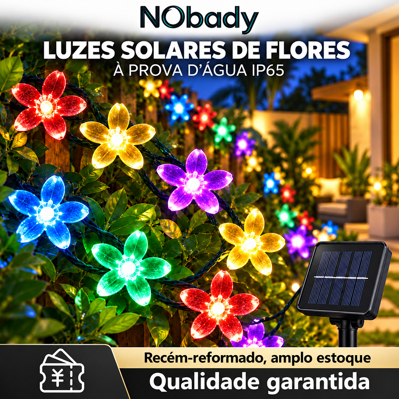 NObady Luz Solar Fio de Fada Flor LED Para Decoração De Natal Festival De Jardim Ao Ar Livre Lâmpada Fada À Prova