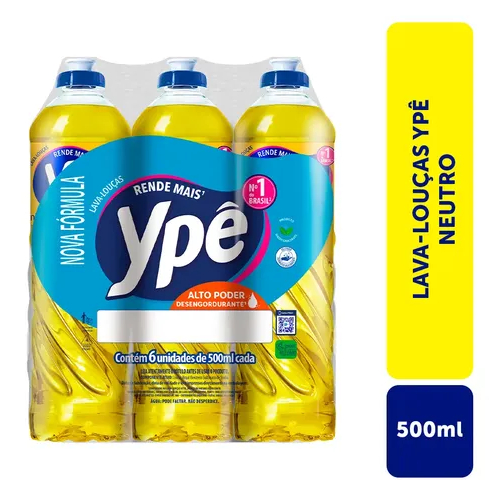 Detergente Lava Louças Ypê Com 6 Unidades Neutro 500ml