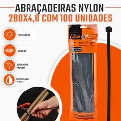 Abraçadeira Nylon 280 x 4,8mm Foxlux Preta 100 Unidades
