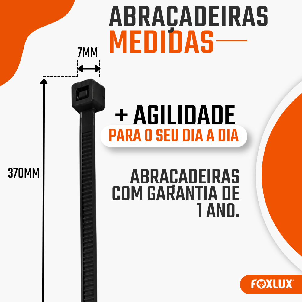 Abraçadeira Nylon 370mm x 7mm Foxlux Preta 50 Unidades · foto 2