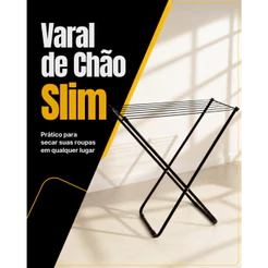 Varal Mor de Chão Reforçado Compacto Retrátil Dobrável Slim Cor Preta