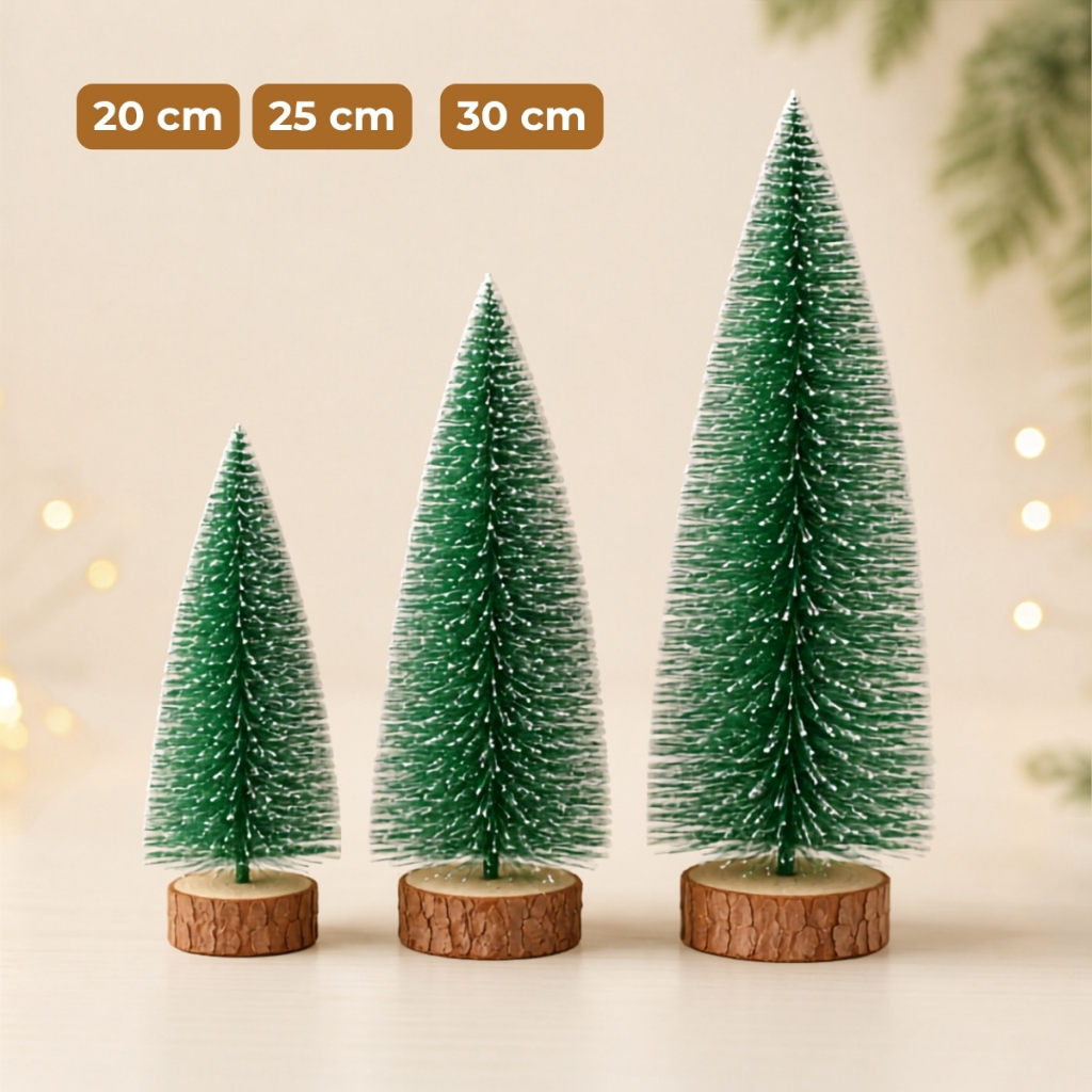 Mini Árvore de Natal Pinheiro Nevada com Base de Madeira Premium Efeito Neve Realista 20-25-30cm