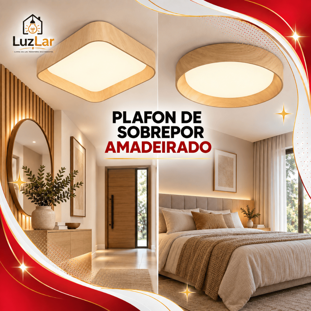 Plafon LED Sobrepor Madeira 12W 3 EM 1 20CM Redondo Moderno Luz de Teto Sala Quarto Cozinha