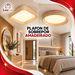 Plafon LED Sobrepor Madeira 12W 3 EM 1 20CM Redondo Moderno Luz de Teto Sala Quarto Cozinha