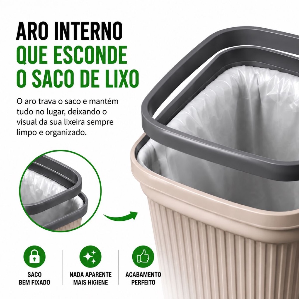 Lixeira 7 Litros Slim Com Pedal e Aro Design Moderno Compacta Para Banheiro e Mais Organizado