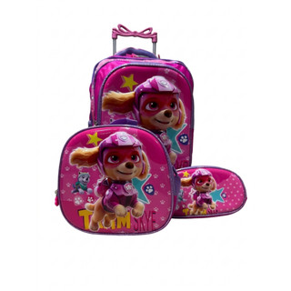Kit Mochila Skye Patrulha Canina Infantil Rodinhas Escolar Com Lancheira Térmica e Estojo Menina Volta às Aulas