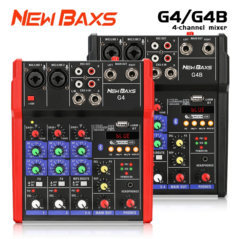 NEW BAXS G4/G4B MIXADOR DE ÁUDIO 4 canais para gravação Suporta EQ Bluetooth/MP3/USB Equipamento de áudio profissional