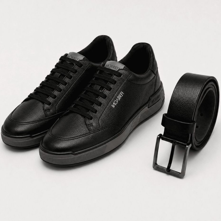 Kit Sapatenis e Cinto Masculino Casual Sapato Couro Ferracini Conforto moda Para Trabalho Festas Casamento