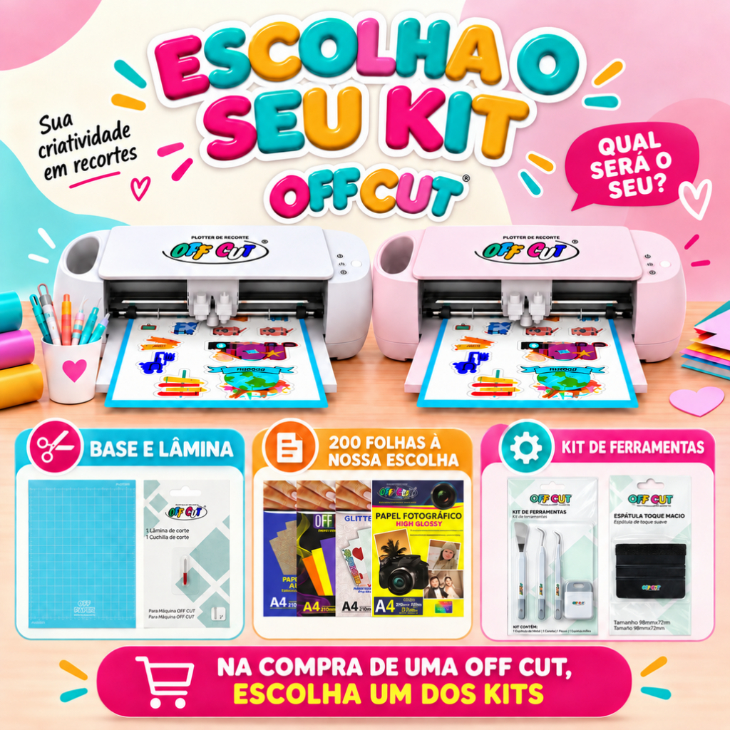 Plotter de Recorte OFF CUT Papelaria Personalizada e cortes em geral + Kit de Reposição ou Papel