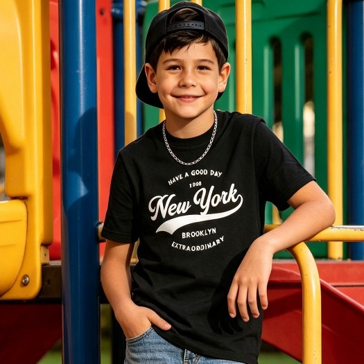 Camiseta Infantil Estampada Retrô New York Estilosa Streetwear Camisa Juvenil Casual 100% Algodão Blusa Criança Presente