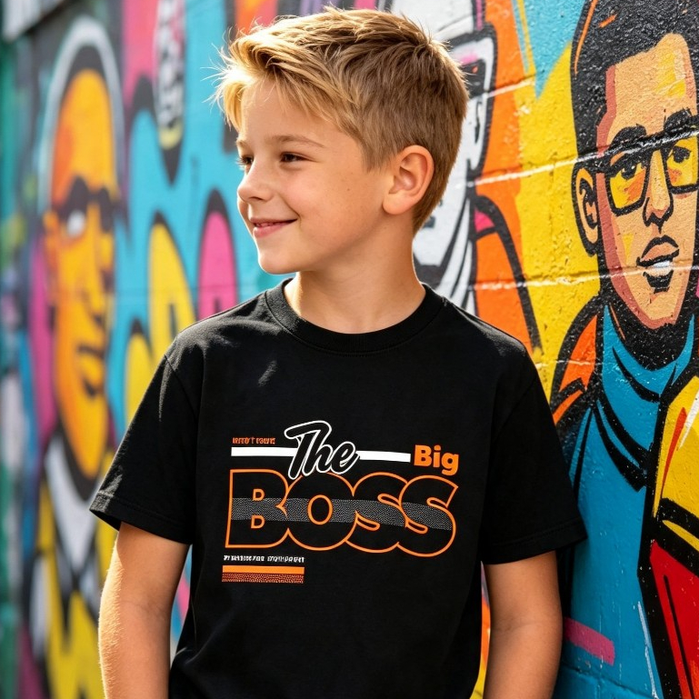 Camiseta Camisa Infantil Estampada Big Boss 100% Algodão Juvenil Passeio Criança Presente Estilo Menino Masculino Blusa