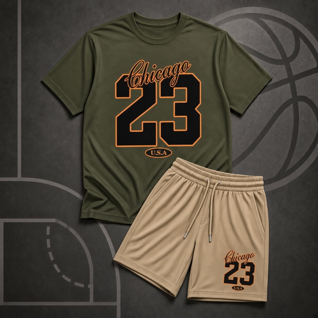 Conjunto Camiseta Estampada e Short Moletinho Infantil Masculino Estiloso Crianças basquete