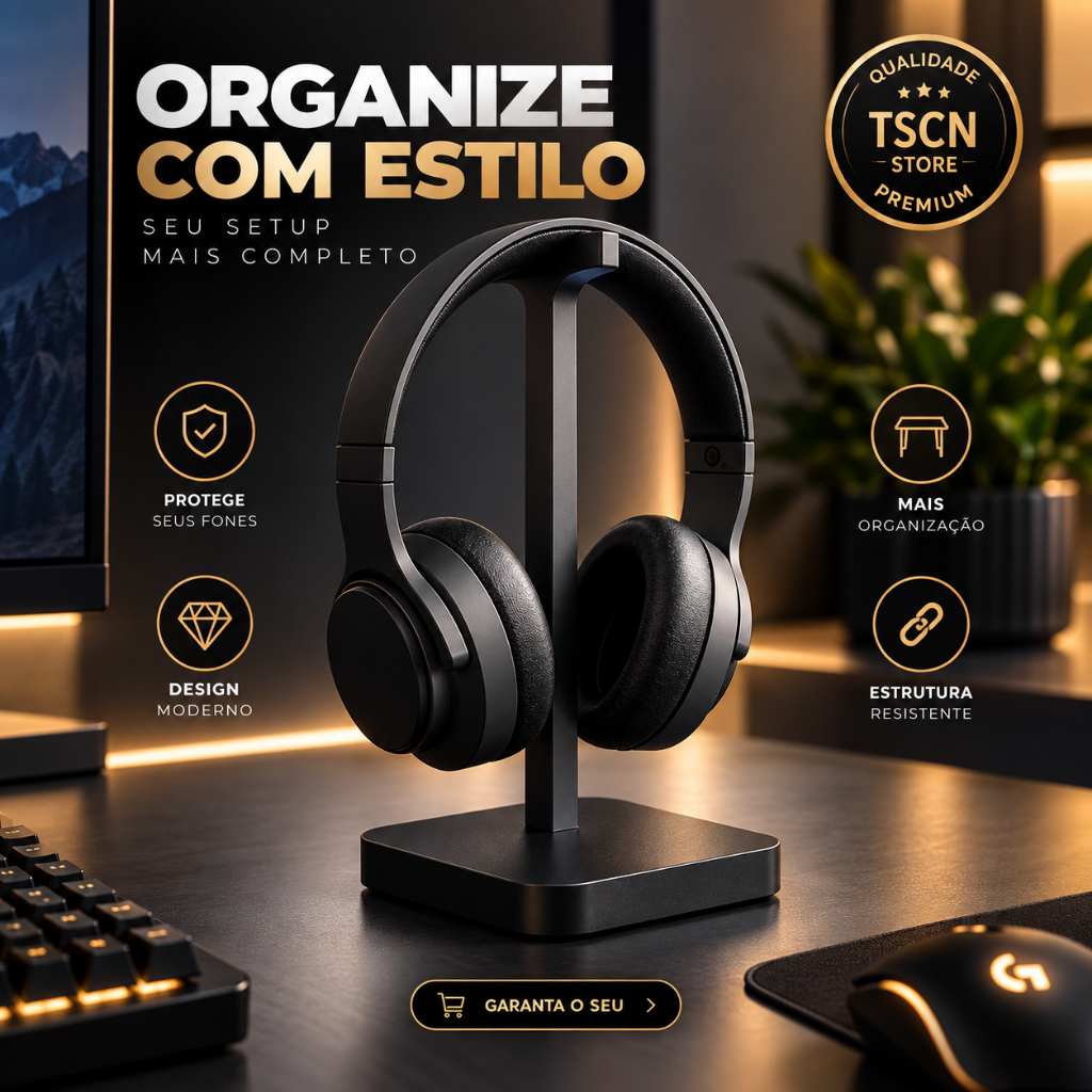 Suporte para Headset Gamer Fone de Ouvido Organizador de Mesa Base para Headphone PC Setup Escritório