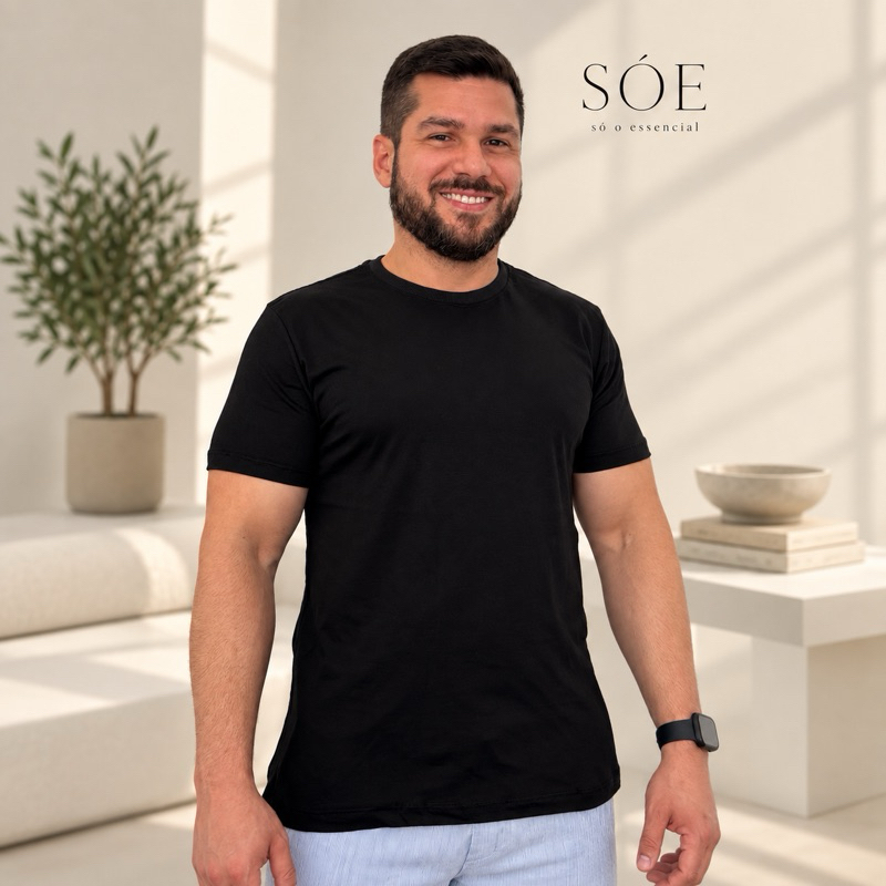 Kit Camisas Camisetas Masculinas Básicas Algodão Lisa Preta e Branca Manga Curta — imagem 2 de 2