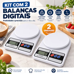 Kit Balança Digital de Cozinha Alta Precisão Até 10kg Alimento Receitas Dieta Confeitaria Envio Full