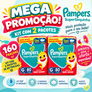 Fralda Descartavel Pampers SuperSequinha Tamanho G - 80 Unidades - Kit 2 Pacotes Total 160 Fraldas