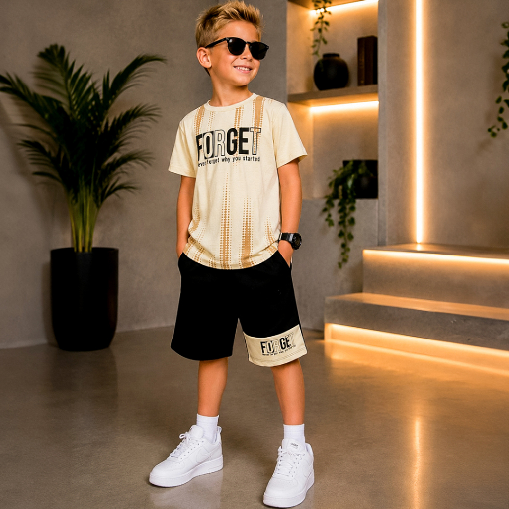 Conjunto Infantil Menino Estiloso Verão Lançamento Juvenil Camisa e Bermuda Veste Do 2 ao 12 anos