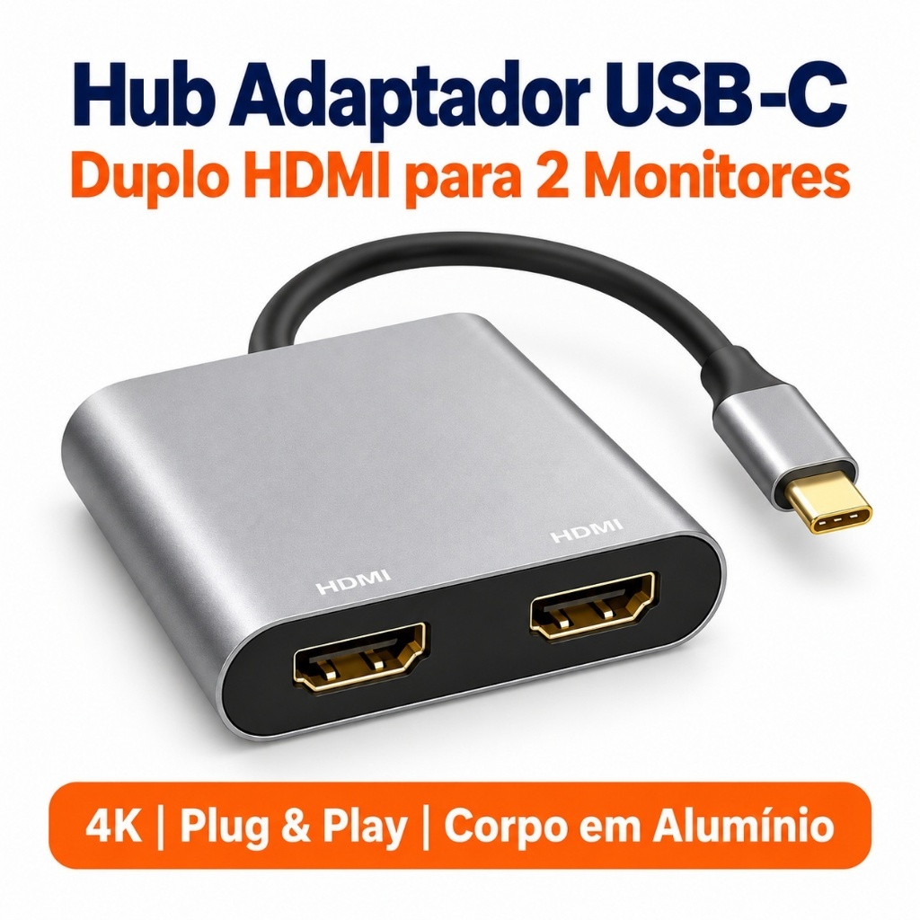 Hub Adaptador USB-C HUBONIC 4 em 1 com 2 HDMI para 2 Monitores 4K@30Hz / 2x1080p@60Hz USB-A 3.1 PD 100W