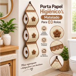 Porta Papel Higiênico Matelado com Lesie e Aplicação para 3 Rolos, Decorativo, Organizador Banheiro