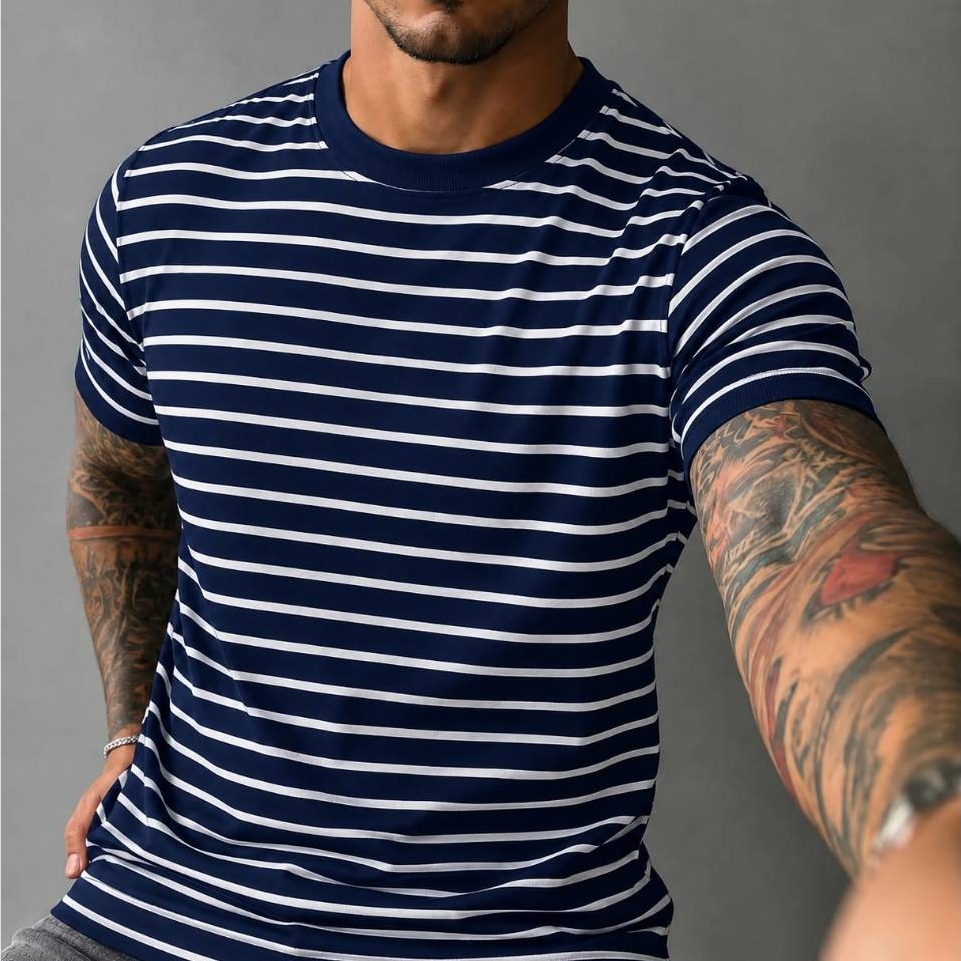 CAMISETA LISTRADA BICOLOR LANÇAMENTO TENDÊNCIA 2026 #02