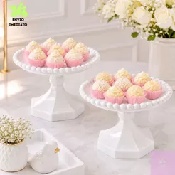 Mini Boleiras Borda Pérola com Pé Para Doces Bolos Mesa Festas Eventos Delicado Elegante