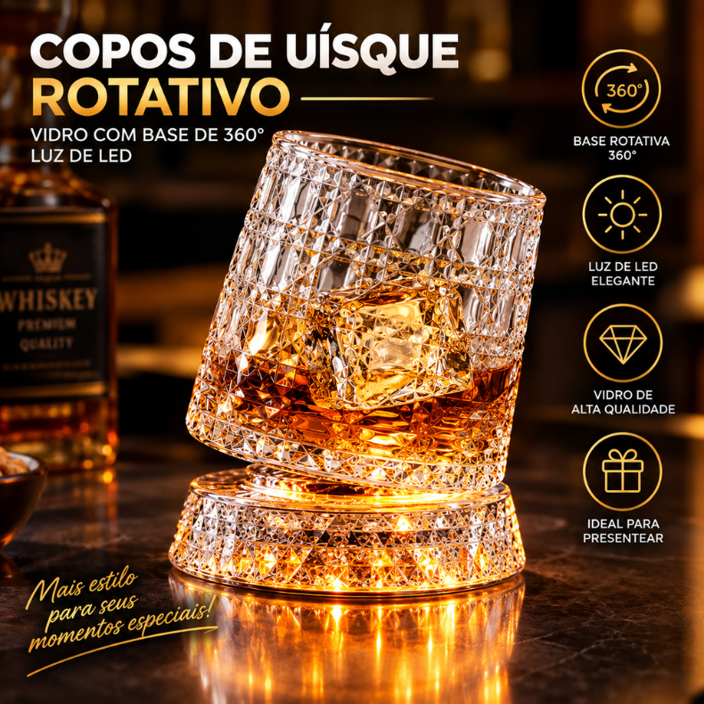 Copos De Uísque Rotativo Vidro Com Base De 360 Graus De Rotação Rum De Cristal Para Coquetel Beber Luz de Led
