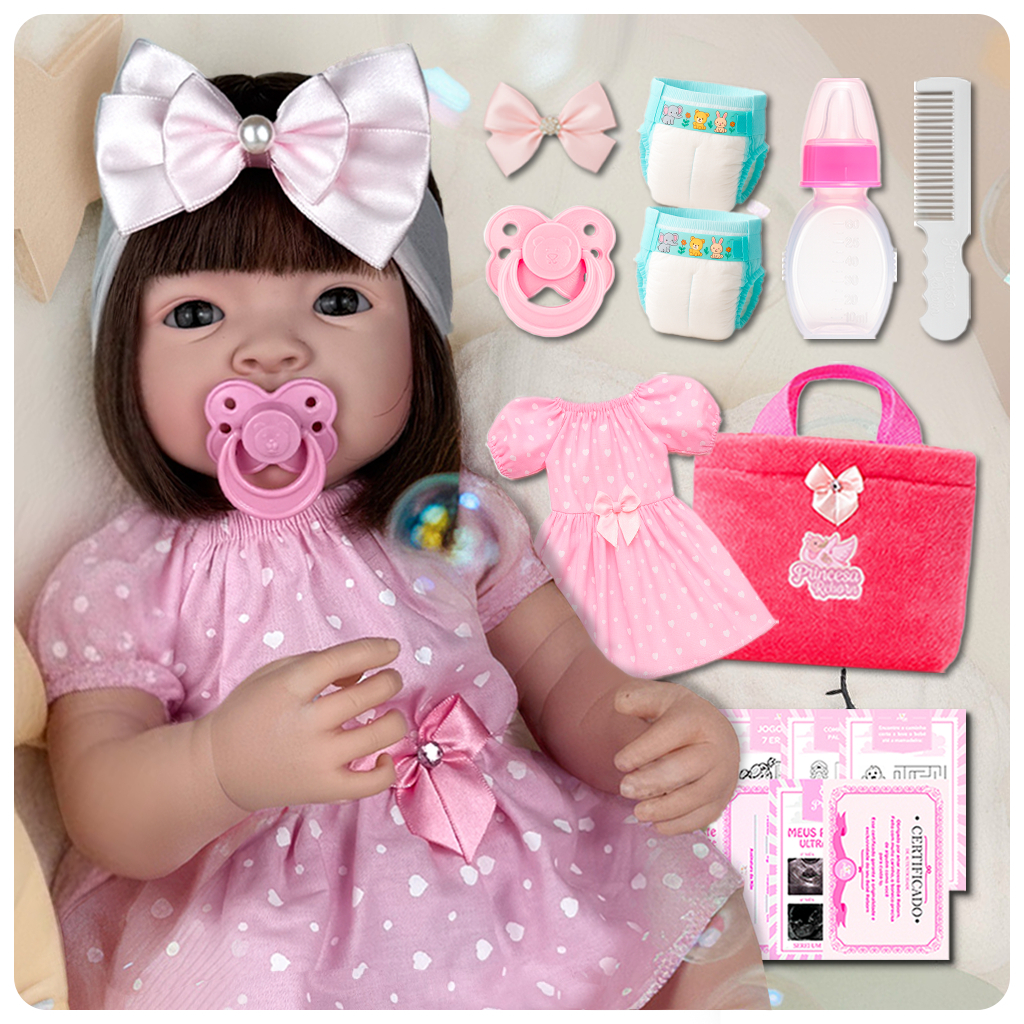 Boneca Bebê Reborn Barata Realista com Itens 100% Silicone