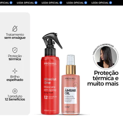Kit Absolut One 200ml + Âmbar Oil 60ml Proteção Térmica Brilho e Frizz Prohall