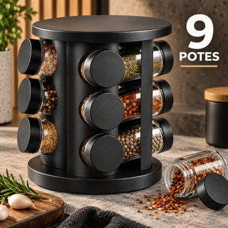 Porta Tempero Condimento Giratório 360º 9 Potes Vidro Organizador Cozinha Profissional