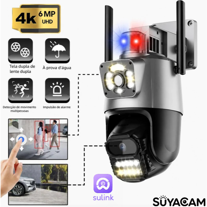 Camera Segurança Externa Lente Dupla 4k 6mp Sirene Policial, com sirene policial