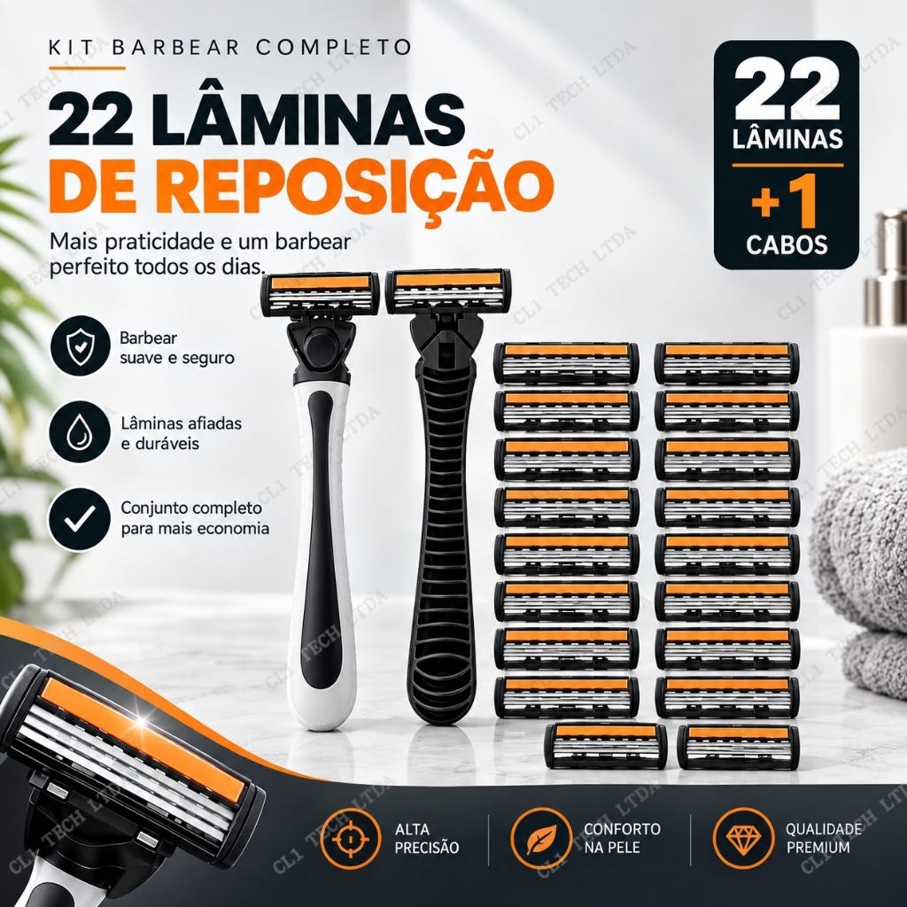 Barbeador Prestobarba com 22 Cargas Refil, Lâminas Afiadas Corte Triplo, Reposição Durável para Barbear