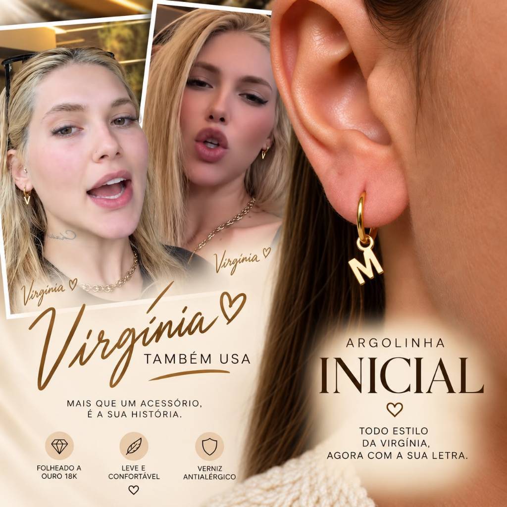 Brinco Argola Inicial Feminina Dourada Letra Antialérgico Semijoia