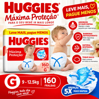Pacotão 160 Unidades Huggies Fralda Descartável Supreme Care, Tamanho G, com Tecnologia Xtra-Flex