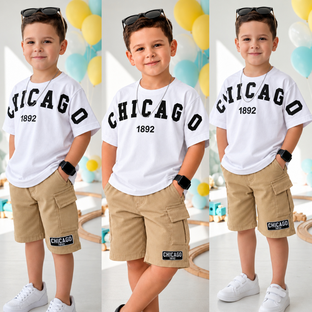 Roupa de Menino - Blusa Algodão + Bermuda Moletinho - Conjunto Infantil Masculino - 2 a 12 Anos