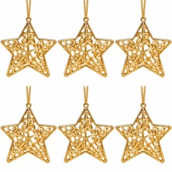 Estrela Vazada Trid Brilhante Dourada 11cm Natal 6 Pçs Magizi
