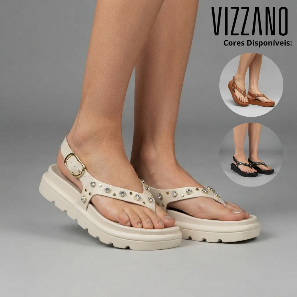 Sandália Vizzano Feminina flatform Grosso  Cravejado Pedra Confortável Macia Original