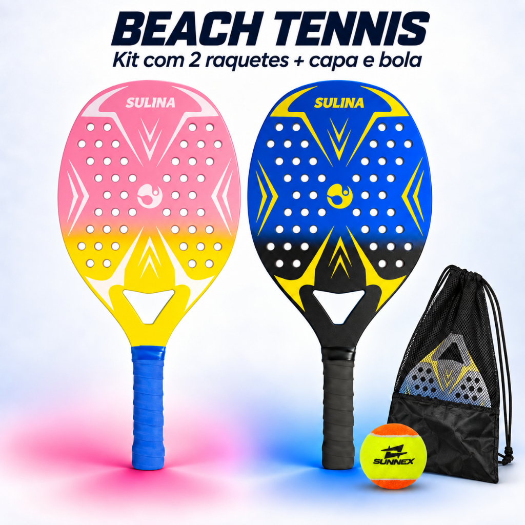 Kit 2 Raquete Beach Tennis Com Capa + Capa e Bola