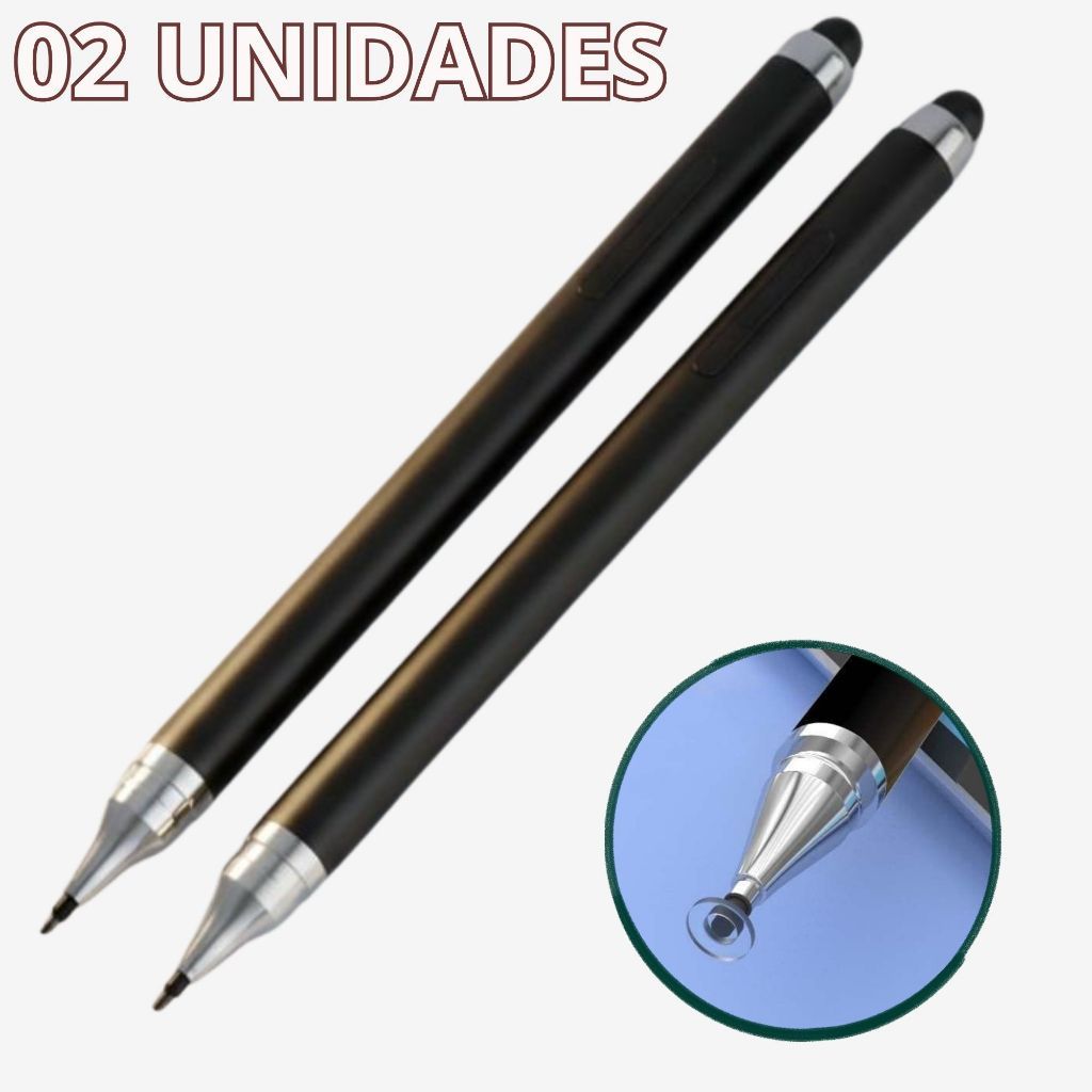 Kit 02 Unid. Caneta Stylus Ponta Fina + Disco P/ Telas Touch Celular Tablet iPad iPhone Desenhos