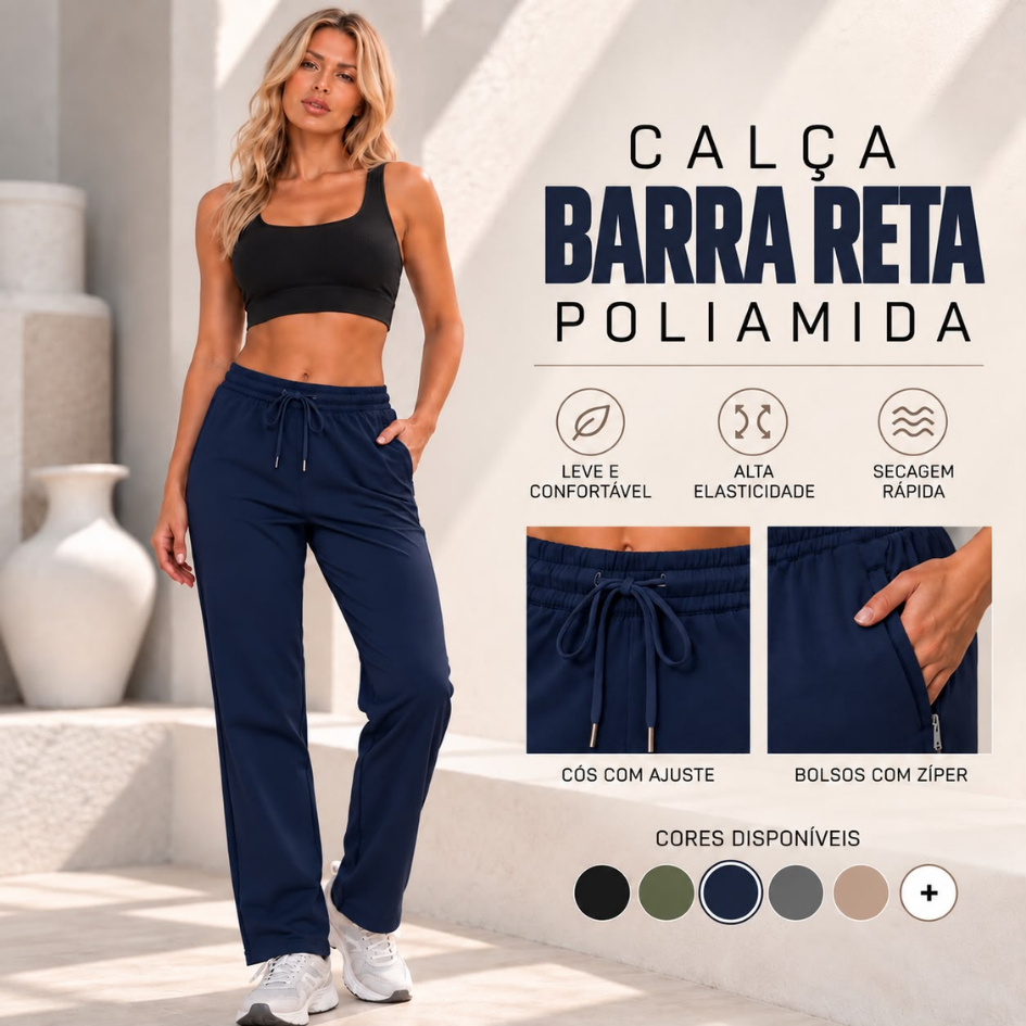 Calça Feminina Sem Punho Barra Jogger  com Bolso e Fitas Esportiva Poliamida para uso Academia Casual