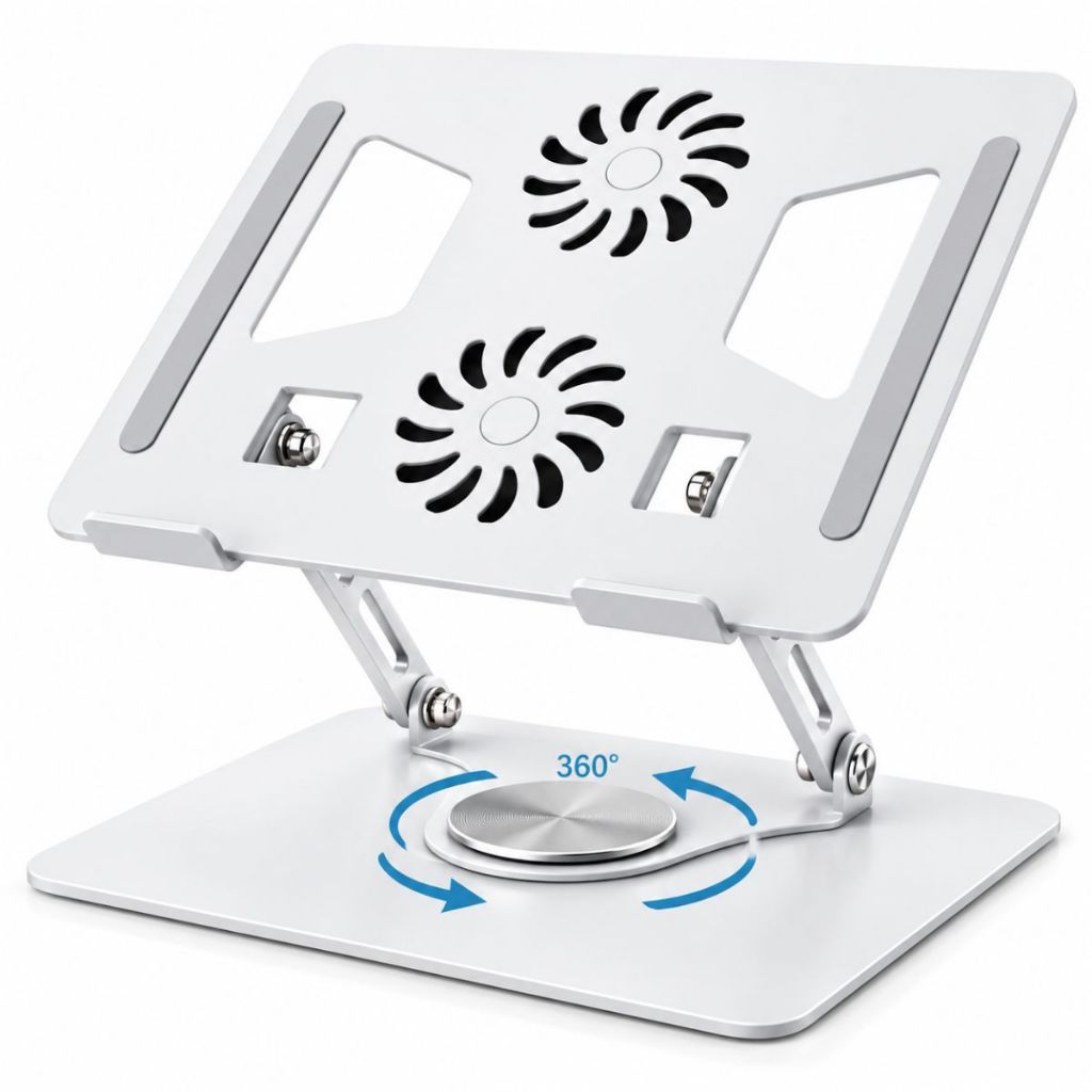 Suporte Apoio Dobrável de Notebook Tablet Laptop Alumínio Ergonômico Rotativo Giro 360° Regulável C/Cooler