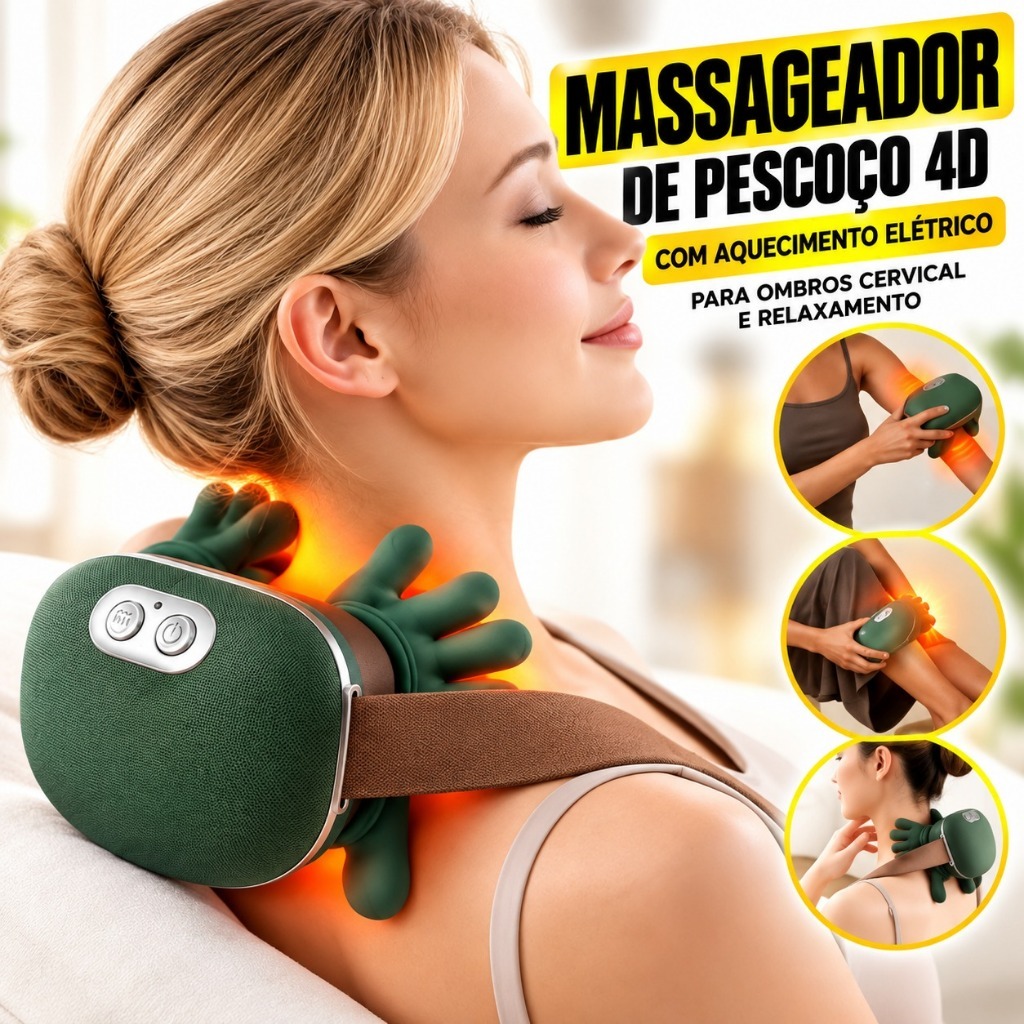 Massageador de Pescoço 4D com Aquecimento Elétrico para Ombros Cervical e Relaxamento