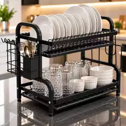 Escorredor de Louças Grande 2 Andar 3 Andar Aço Inoxidavel Preto Inox Resistível com Bandeja Removível