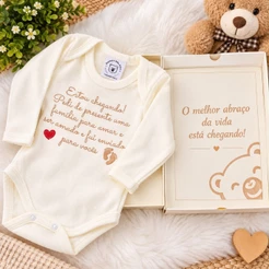 Caixinha Para Revelação Body de Bebê Estou chegando Um Presente Sofisticado Para a Notícia