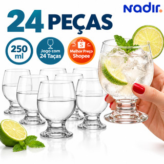 Jogo 24 Taças Paulista 250ml Nadir Figueiredo Água Suco Cerveja Vidro Transparente