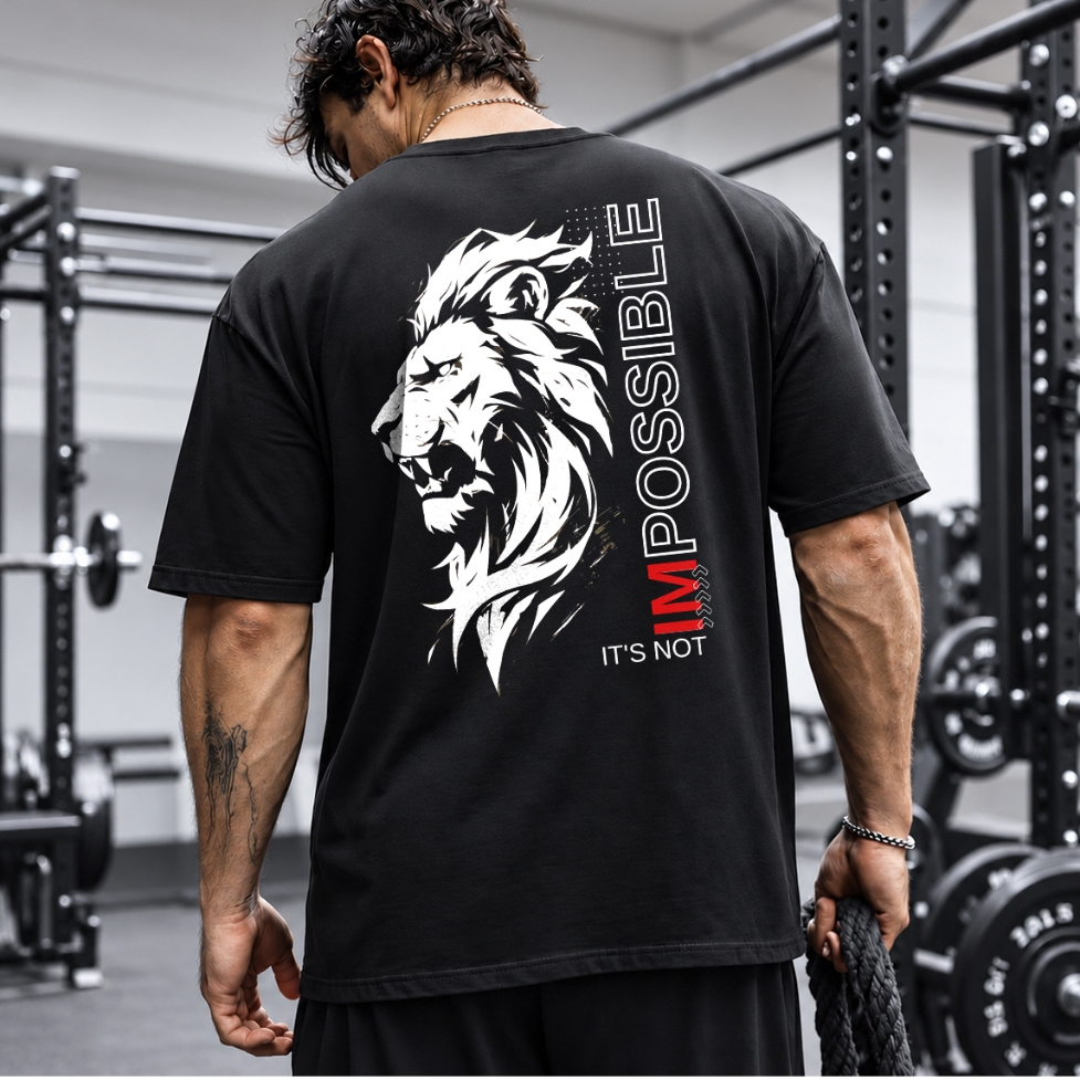 Camiseta Oversized Leão Musculação Grande Algodão Streetwear Treino Academia