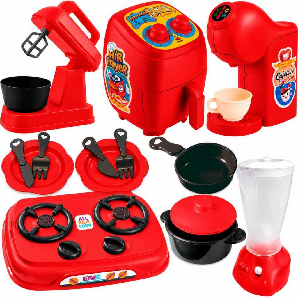Kit Cozinha de Brinquedo Infantil Completa 14pçs Eletrodomésticos Acessórios Comidinhas