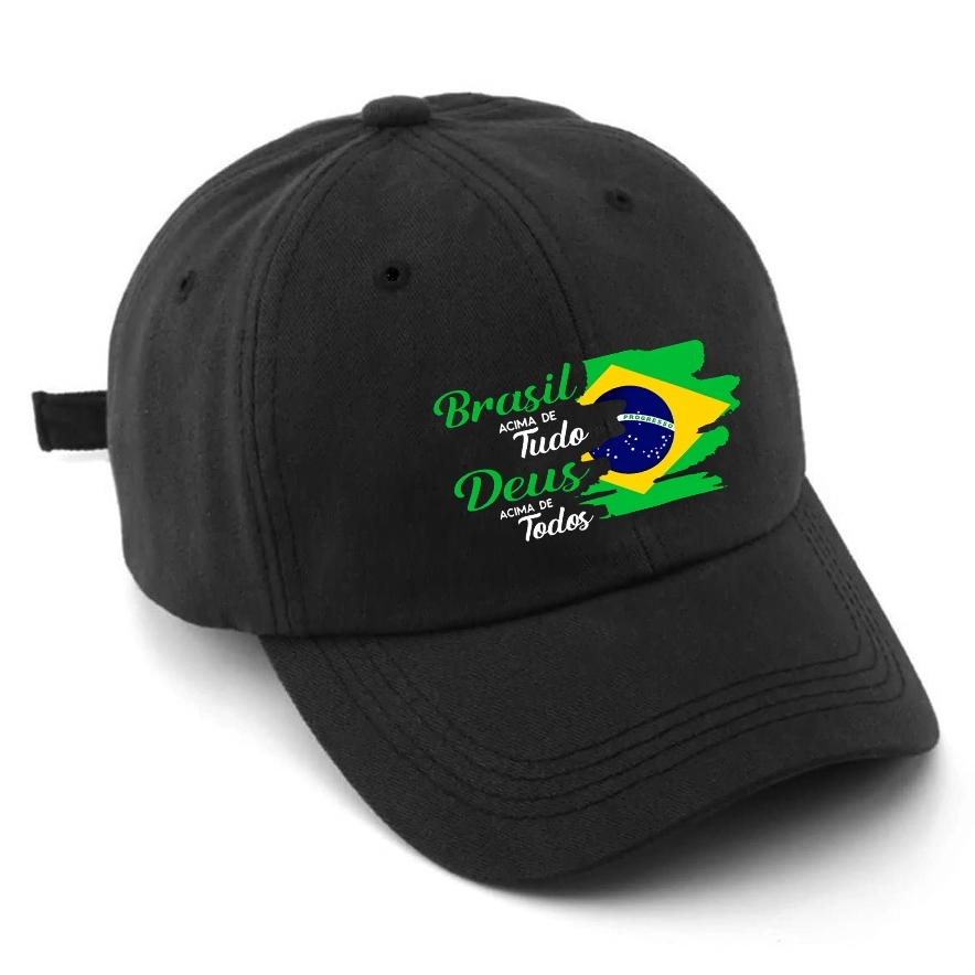 Boné Brasil 22 Boné Preto Masculino Brasil Deus Patriota e Feminino Baseball Aba Curva Várias Cores Premium