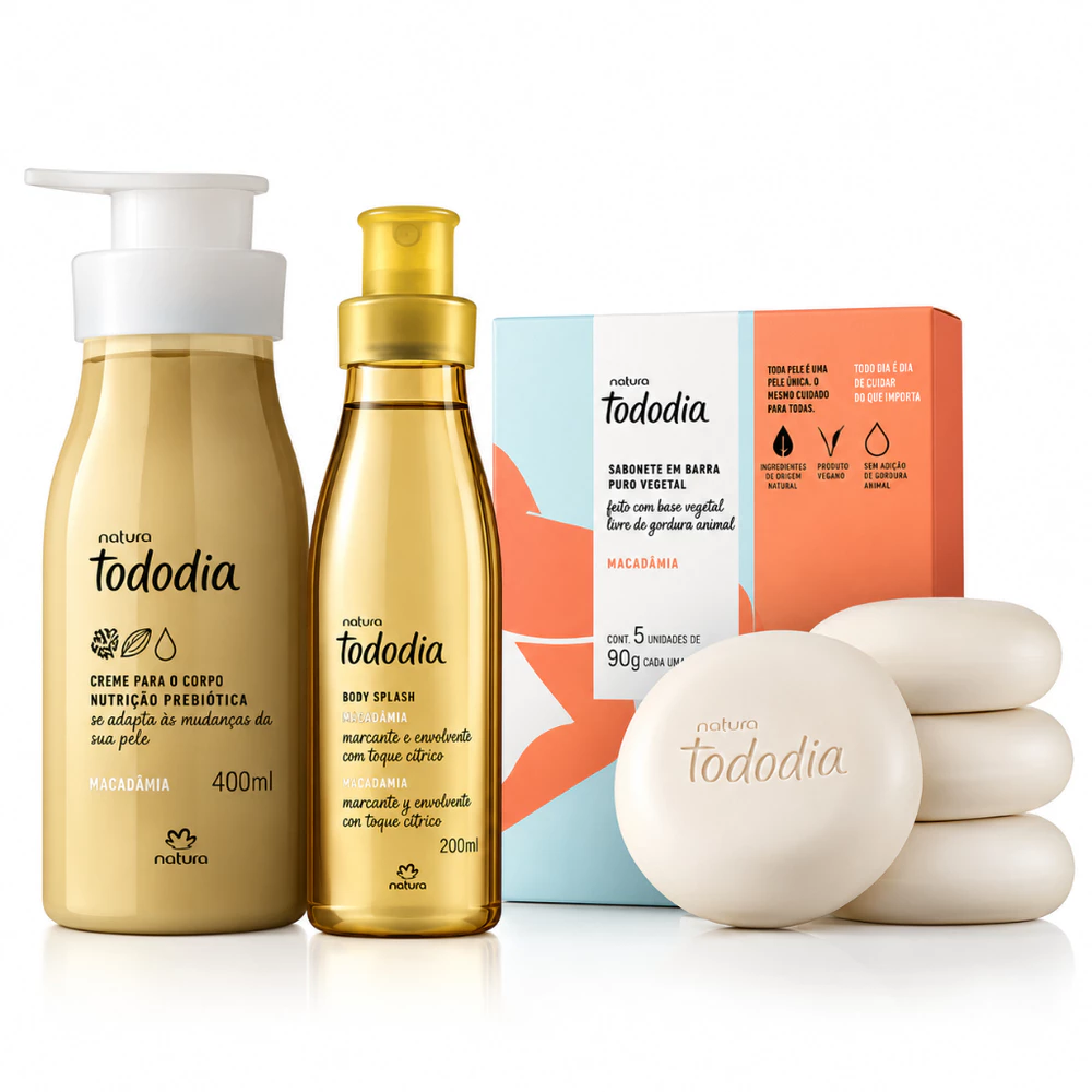 Kit Natura Tododia Macadâmia (3 produtos) Hidratante Body Splash Sabonete