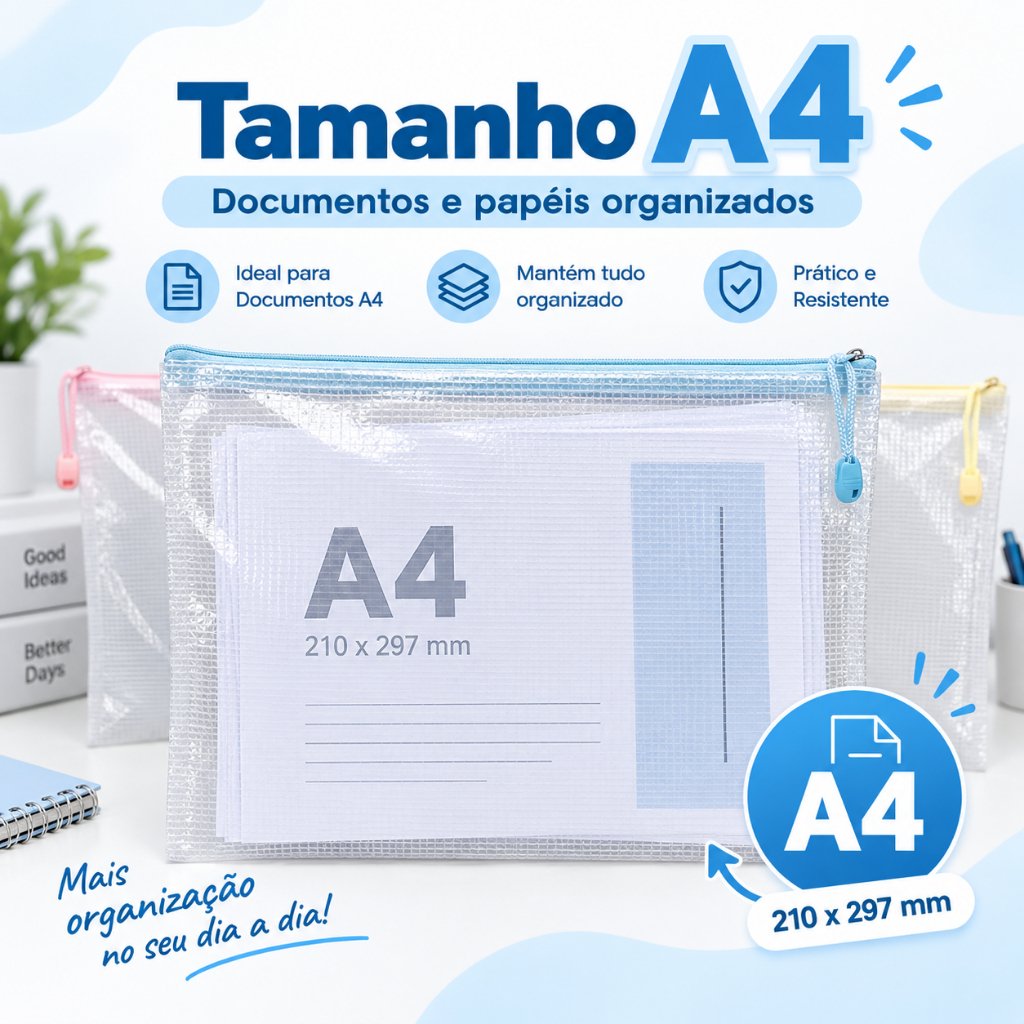 Kit Pasta A4 com Zíper Impermeável PVC Nylon para Documentos Escola Escritório · foto 2