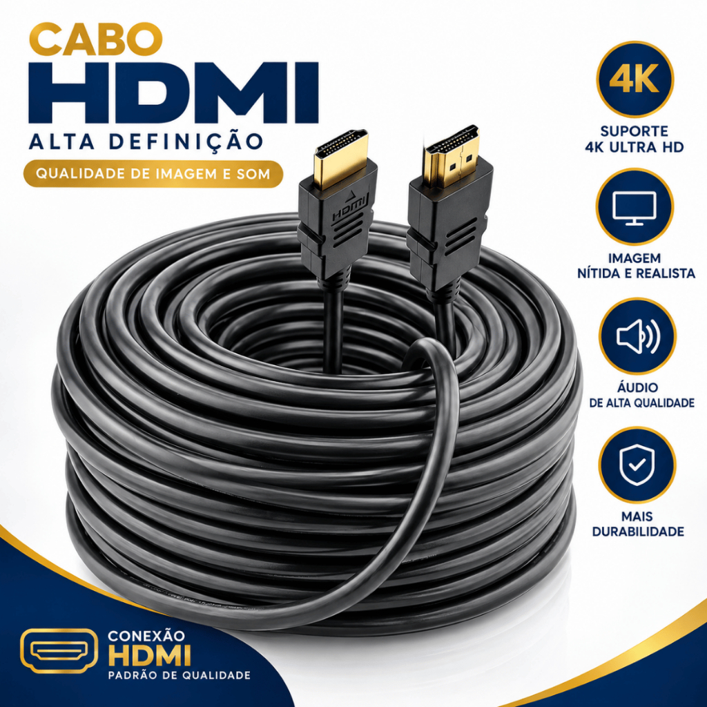 Cabo HDMI 15m 20m 25m 30m 4K 3D Full HD Blindado para TV, PC, Vídeo Game e Monitor